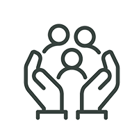 persons enveloped in hands icon