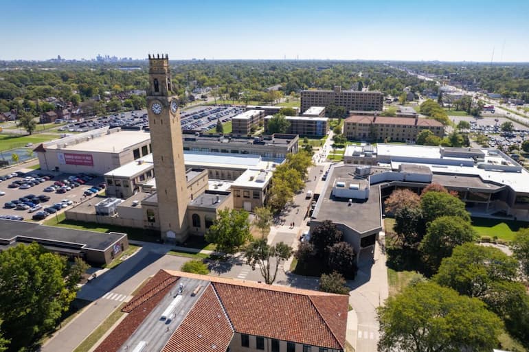 drone image of McNichols campus