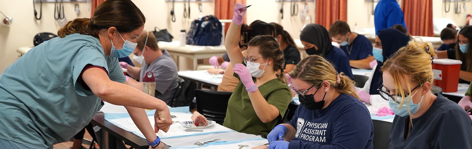 PA students in suturing lesson